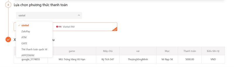 Bước 4: Chọn hình thức thanh toán