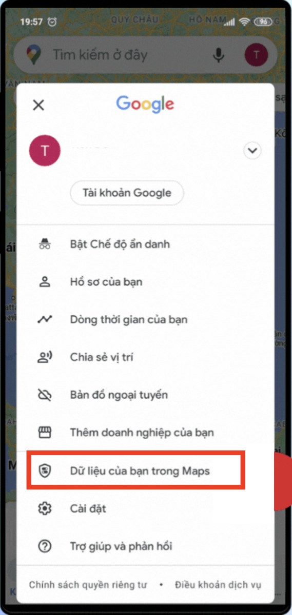 Chọn mục Dữ liệu của bạn trong Maps