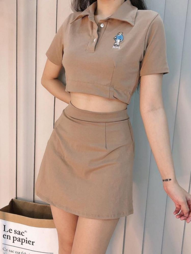 Set áo croptop chân váy chữ A-Linen cao cấp - OMEELY FASHION