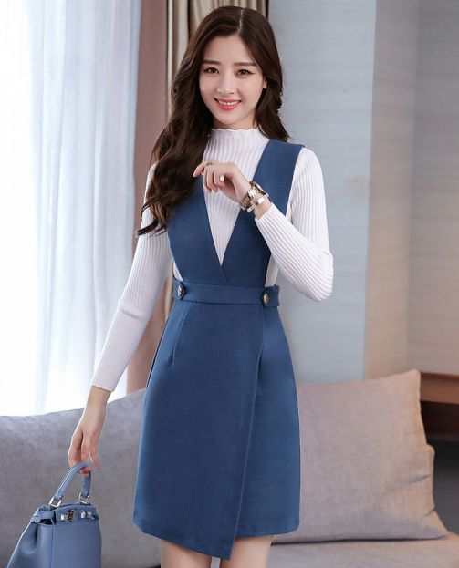 Váy yếm retro nữ phiên bản Hàn Quốc sang trọng có hương vị eo cao đã