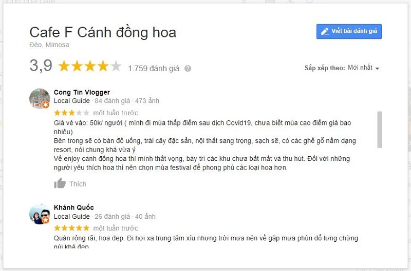 Cafe F cánh đồng hoa Đà Lạt