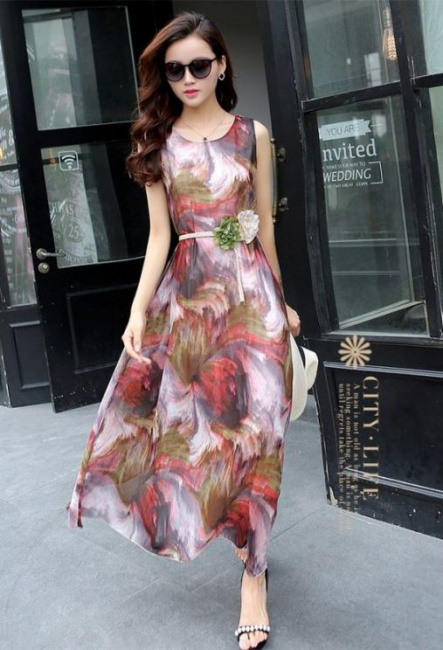 Đầm voan hạ eo dáng xòe tay bèo KK116-06 | Thời trang công sở K&K Fashion