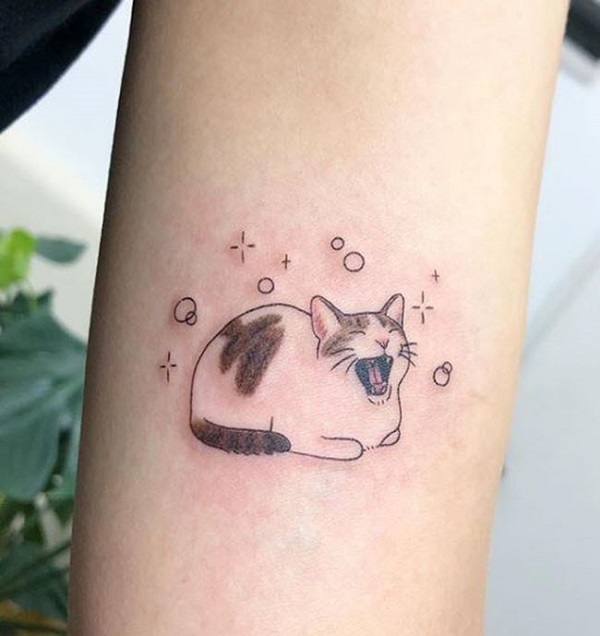 Tattoo mèo và hoa