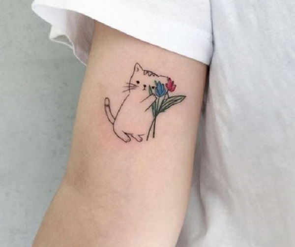 Tattoo mèo và hoa