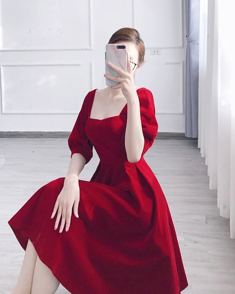Váy đỏ tay voan chất đẹp dự tiệc cưới, đầm xoè xếp nếp tiểu thư - Tìm  Voucher
