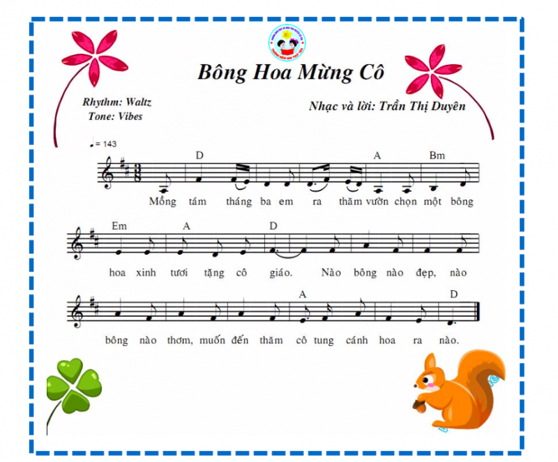 BÀI HÁT: "BÔNG HOA MỪNG CÔ"