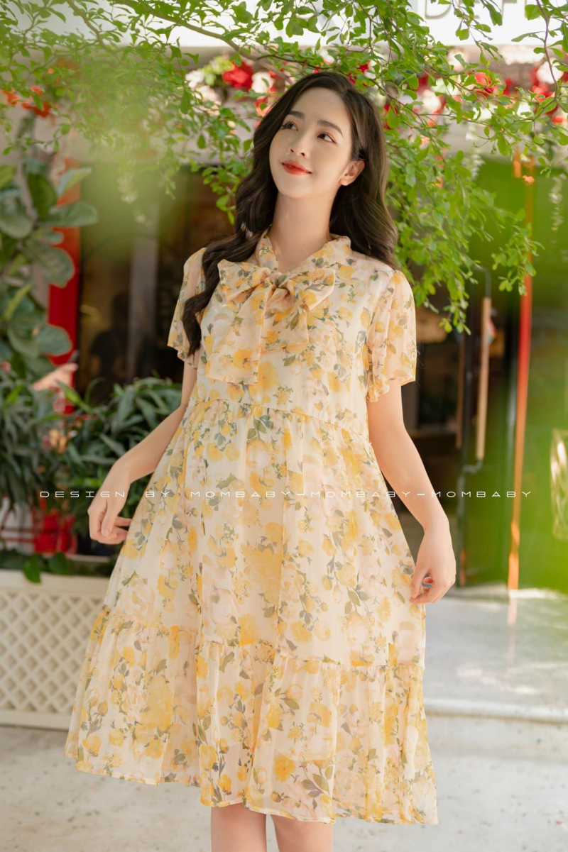 Đầm Bầu Váy Bầu Hoa Nhí Cổ Thắt Nơ Dáng Xòe Đi Chơi Dự Tiệc Mùa Hè Dáng Dài  HD2847 Honey Mommy | Shopee Việt Nam