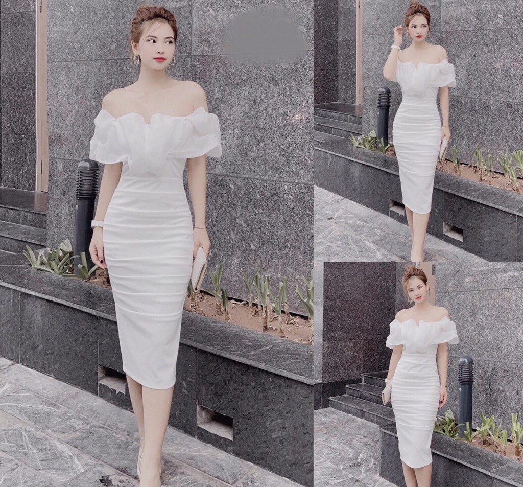 Váy dự tiệc trắng xòe trễ vai V1425 - Đầm đi ăn cưới xinh 🎖️ | Shopee Việt  Nam