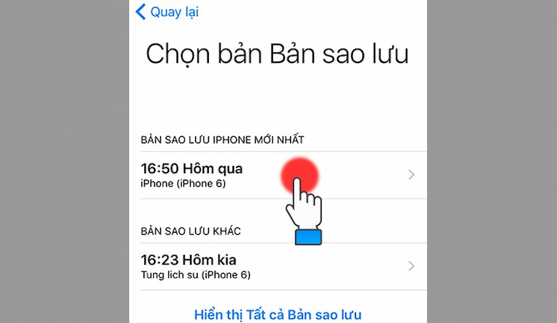 Bí quyết khôi phục ghi âm đã xóa trên điện thoại Android và iPhone 10 Chọn bản sao lưu có chứa file ghi âm đã bị xóa trên điện thoại iPhone