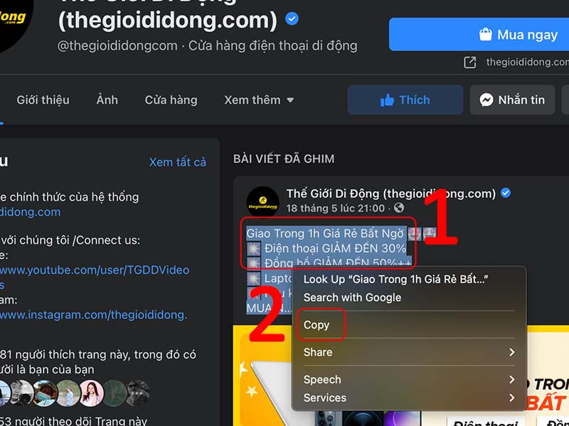 Sao chép bài viết trên Facebook từ điện thoại, máy tính