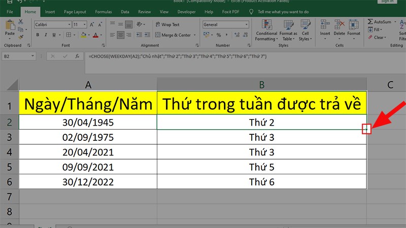 Hướng dẫn sử dụng hàm CHOOSE và WEEKDAY tính thứ trong tuần trên Excel