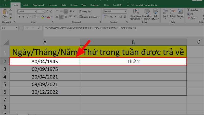 Hướng dẫn sử dụng hàm CHOOSE và WEEKDAY tính thứ trong tuần trên Excel