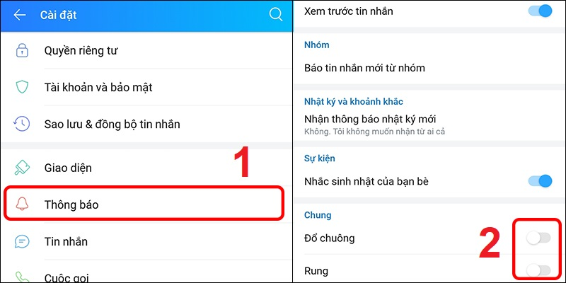 Dễ dàng tắt âm thanh tin nhắn và cuộc gọi Zalo