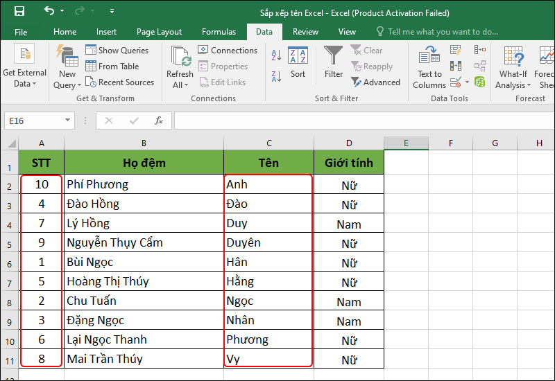 Hướng dẫn cách sắp xếp tên theo thứ tự ABC trong Excel một cách đơn giản, dễ dàng