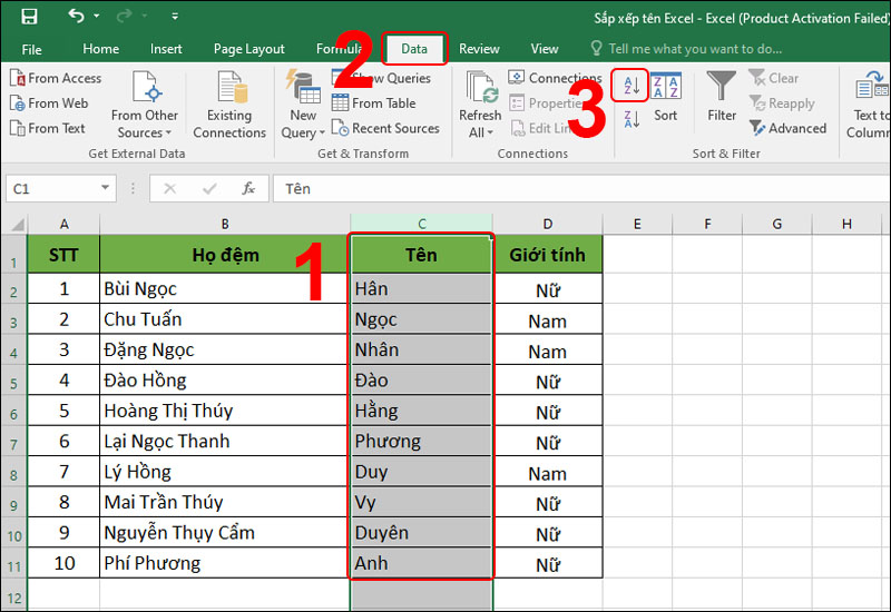 Hướng dẫn cách sắp xếp tên theo thứ tự ABC trong Excel một cách đơn giản, dễ dàng