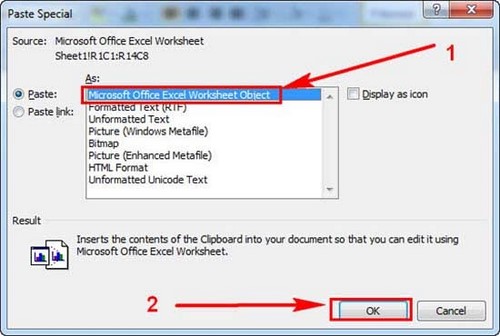 Chuyển đổi và sao chép dữ liệu từ Excel sang Word 2007 với việc giữ nguyên định dạng