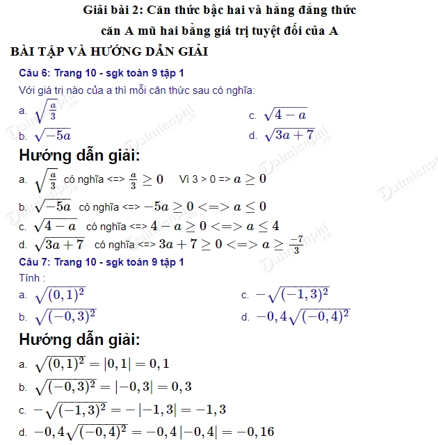 Bài Tập Toán 9 Trang 10 - Hướng Dẫn Chi Tiết và Lời Giải