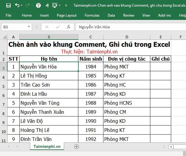 Bí quyết chèn hình ảnh vào ô Comment, Ghi chú trong Excel