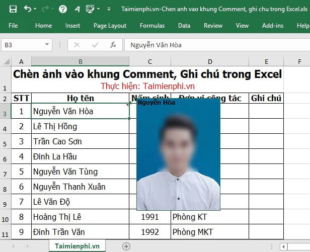 Bí quyết chèn hình ảnh vào ô Comment, Ghi chú trong Excel