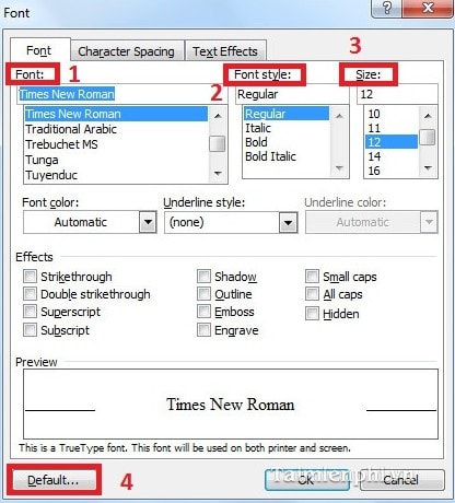 Hướng dẫn đặt kiểu chữ mặc định trong Word