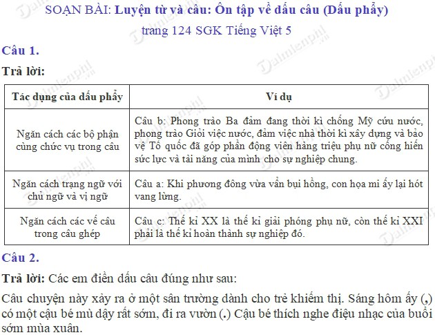 Luyện từ và câu lớp 5 trang 124: Hướng dẫn chi tiết và bài tập thực hành