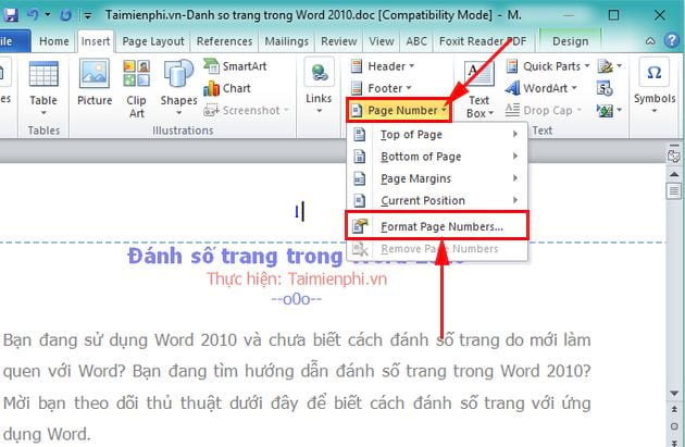 Cách đánh số trang trong Word 2010 linh hoạt theo ý muốn