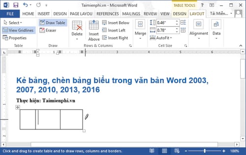 Hướng dẫn kỹ thuật kẻ bảng và chèn bảng vào giữa văn bản trong Word