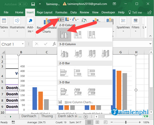 Bí quyết tạo biểu đồ cột trong Excel từ năm 2003 đến 2019