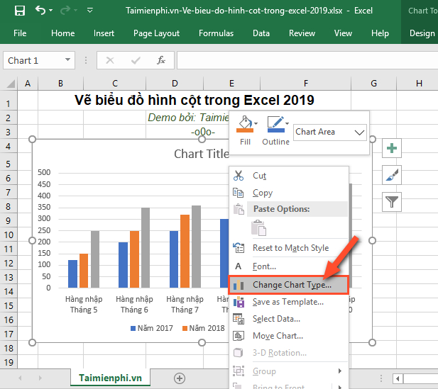 Bí quyết tạo biểu đồ cột trong Excel từ năm 2003 đến 2019