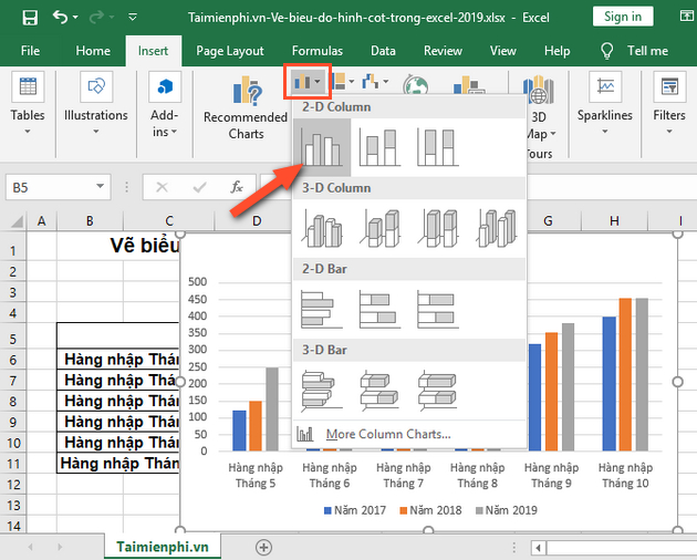 Bí quyết tạo biểu đồ cột trong Excel từ năm 2003 đến 2019