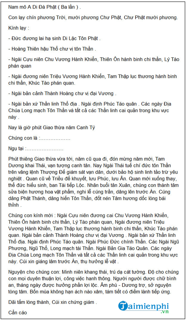 5. Lời Nguyện Giao Thừa