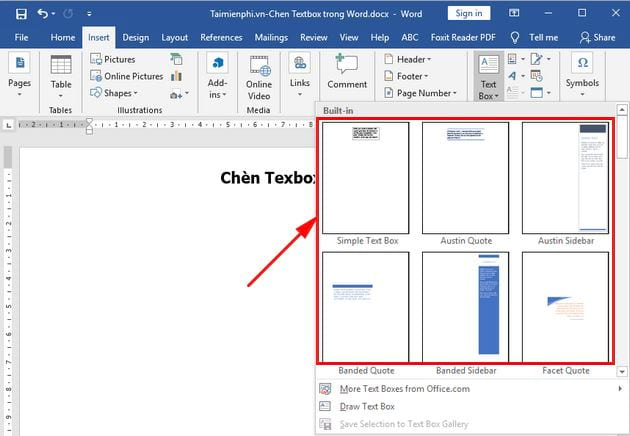 Hướng dẫn thêm hộp văn bản vào Word