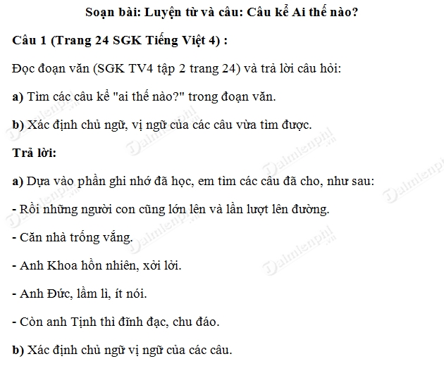 Bài Tập Về Câu Kể Ai Thế Nào Lớp 4 - Hướng Dẫn Chi Tiết Và Bài Tập Thực Hành