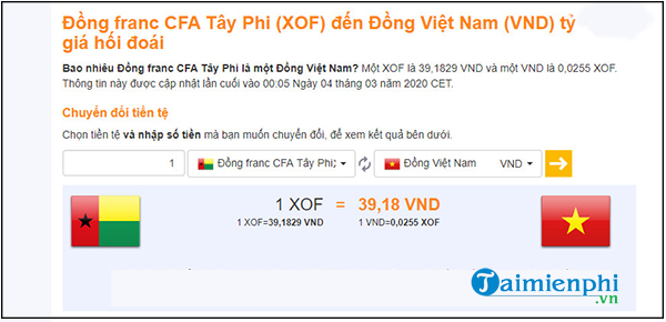 1 XOF đổi ra bao nhiêu VNĐ tiền Việt Nam