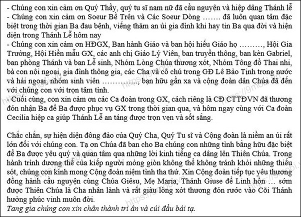 Lời cảm ơn sau lễ tang, ngắn gọn và chân thành trên Zalo, Facebook