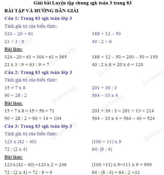 Bài Tập Toán Lớp 3 Trang 83 - Giải Chi Tiết Và Hướng Dẫn Dễ Hiểu