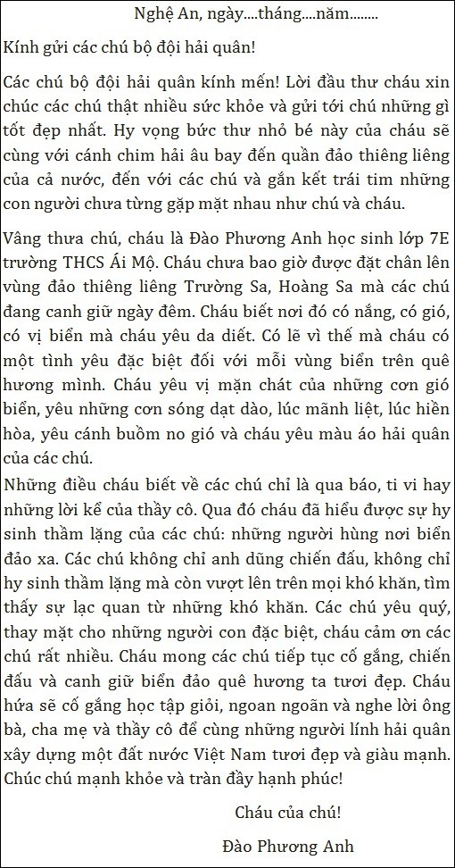 5 mô hình văn thư gửi chú bộ đội