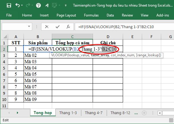 Tổng hợp dữ liệu từ nhiều Sheet trong Excel