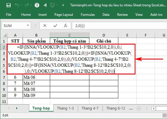 Tổng hợp dữ liệu từ nhiều Sheet trong Excel