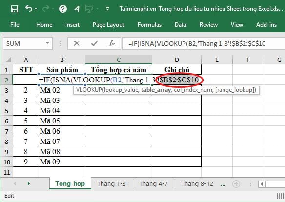 Tổng hợp dữ liệu từ nhiều Sheet trong Excel