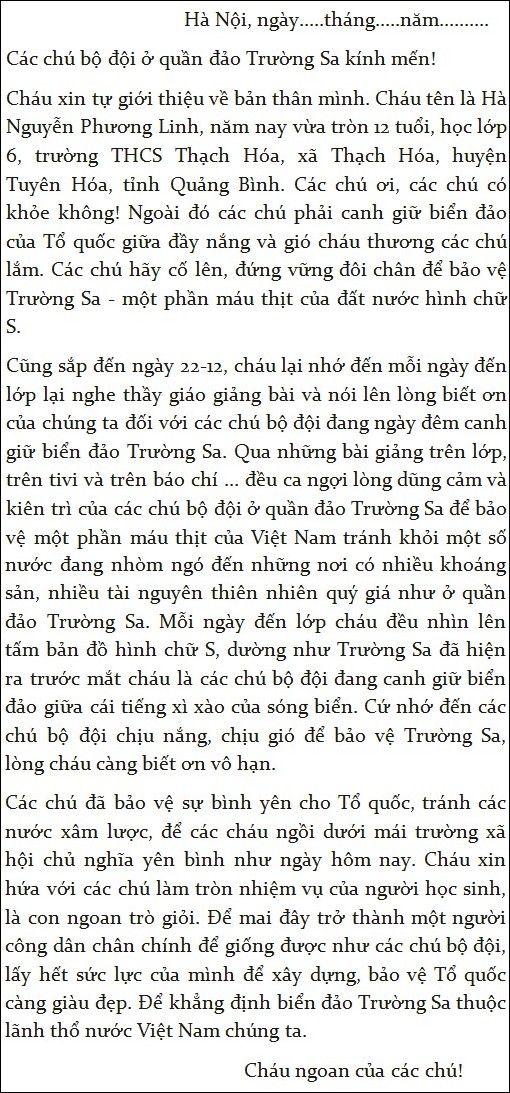 5 mô hình văn thư gửi chú bộ đội