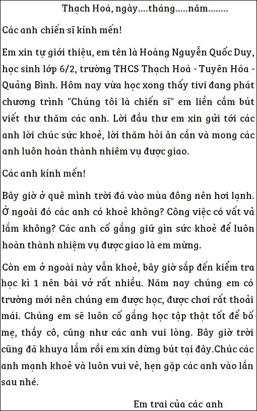 5 mô hình văn thư gửi chú bộ đội