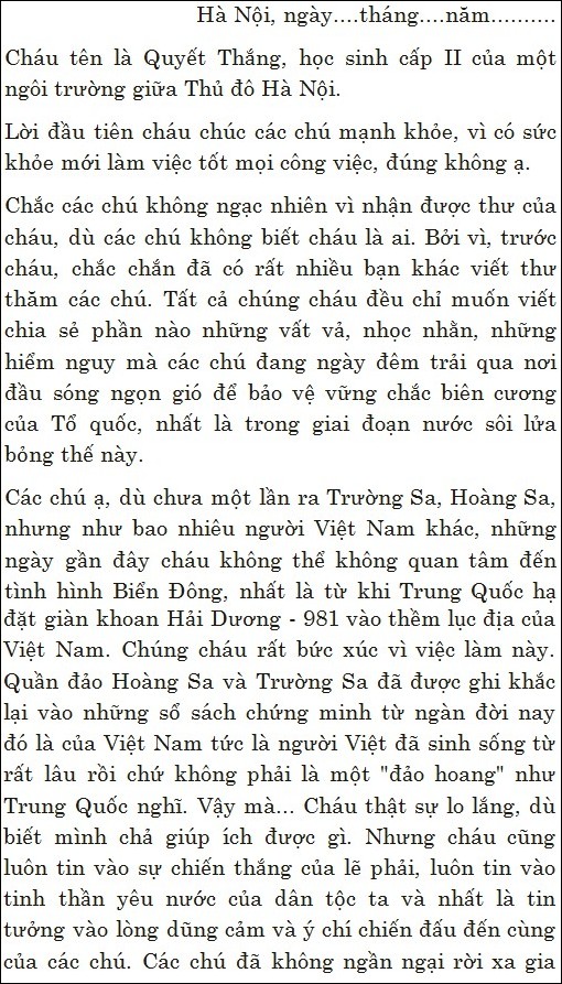 5 mô hình văn thư gửi chú bộ đội