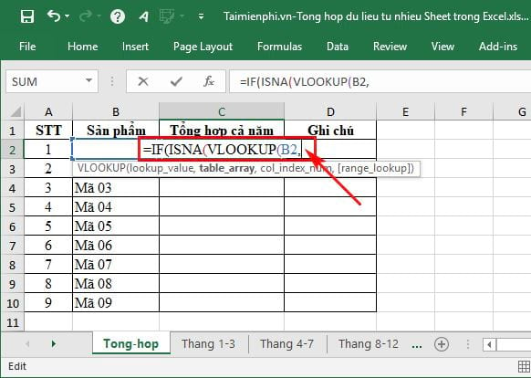 Tổng hợp dữ liệu từ nhiều Sheet trong Excel