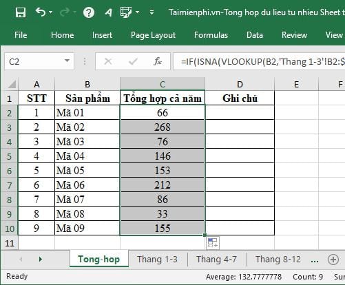 Tổng hợp dữ liệu từ nhiều Sheet trong Excel