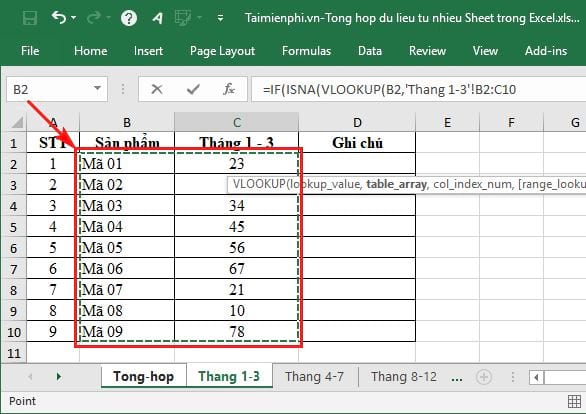 Tổng hợp dữ liệu từ nhiều Sheet trong Excel