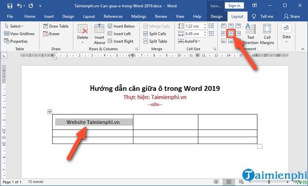 Bí quyết căn giữa ô trong Word 2019