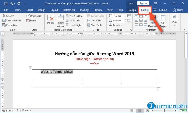 Bí quyết căn giữa ô trong Word 2019