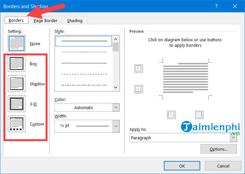 Phương pháp tạo đường viền, làm khung, border trong văn bản Word