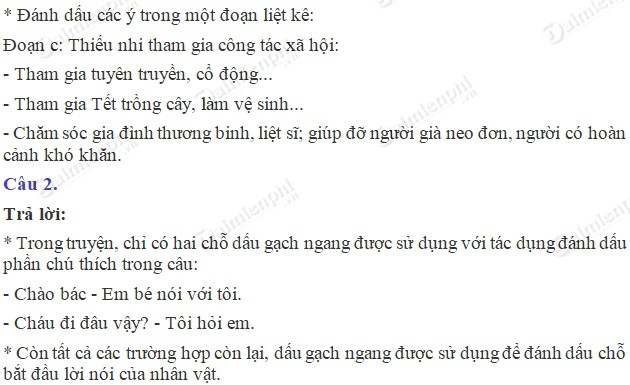 Bài tập Luyện từ và câu: Ôn tập về sử dụng dấu câu (Dấu gạch ngang ...